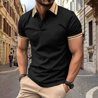 Ins Summer Polo Shirt Color-Block Button Men's Sport Polo Shirt