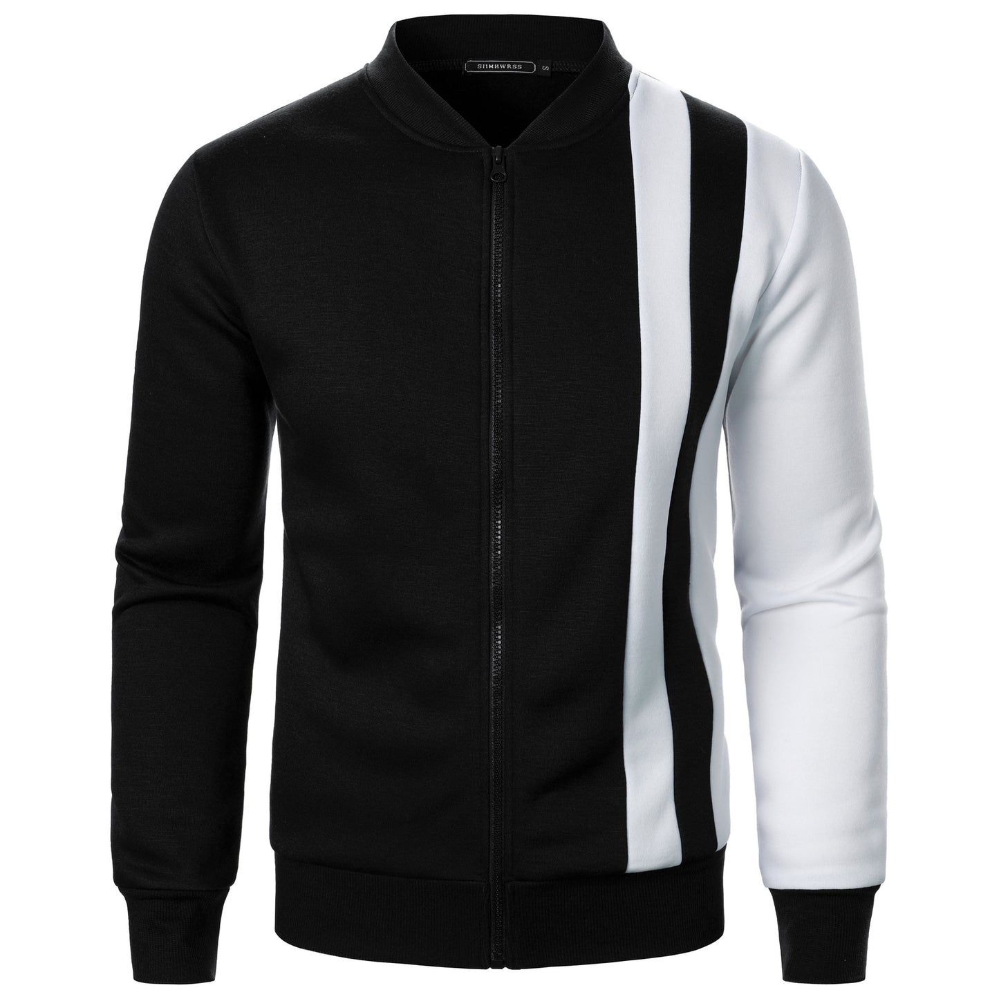 Men's New Zip-Up Stand Collar Color-Block Hoodie Casual Open-Front Jacket