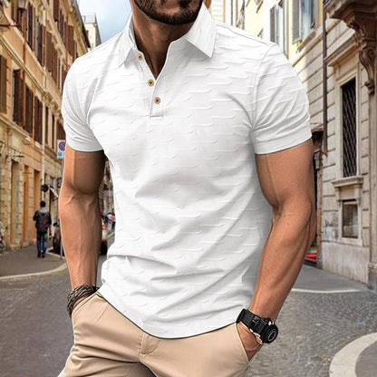 Ins Summer New Minimalist Solid Color Men's Button Jacquard Casual Short Sleeve Polo Shirt