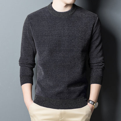 New Chenille Fleece-Lined Thickened Sweater – Men’s Solid Color Winter Warm Base Layer