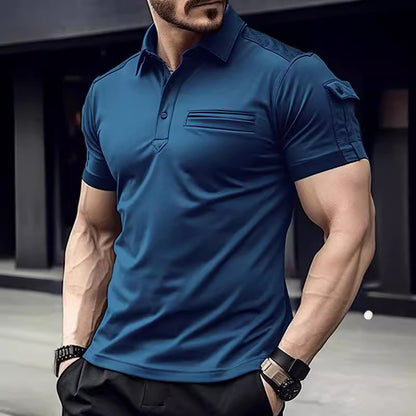 Summer Polo Shirt Pocket Men's Muscle Sport Polo Shirt