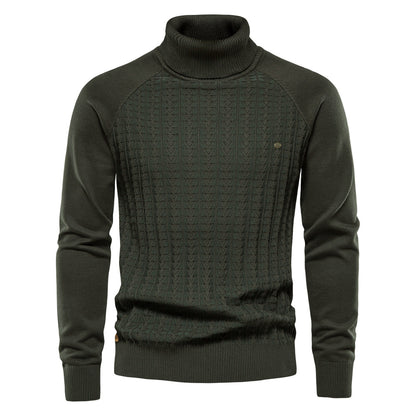 New Men's High Neck Pullover Solid Color Knit Sweater Business Casual Top