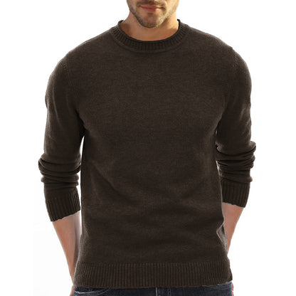 New Season Men’s Solid Color Round Neck Casual Base Layer Sweater