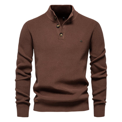 New Men's Long-Sleeve Half-Zip Stand Collar Solid Color Versatile Casual Sweater