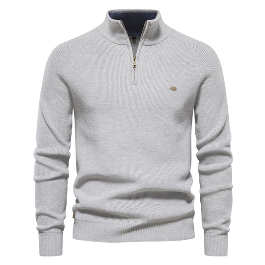 New Men's Long-Sleeve Half-Zip Stand Collar Solid Color Versatile Casual Sweater