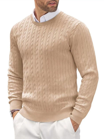 Twisted-Knit Sweater Middle-Aged Men's Round Neck Slim-Fit Long-Sleeve Casual Pullover