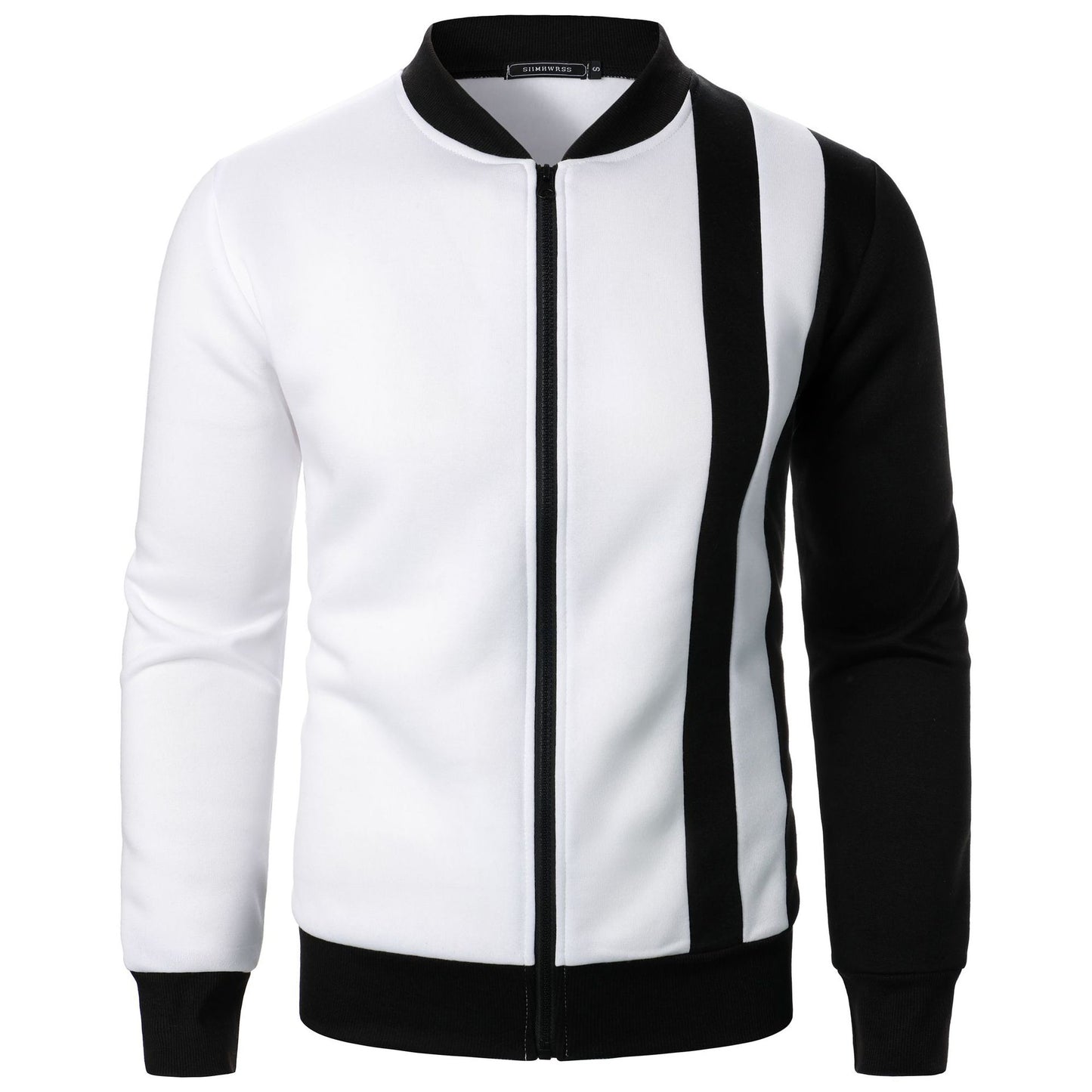 Men's New Zip-Up Stand Collar Color-Block Hoodie Casual Open-Front Jacket