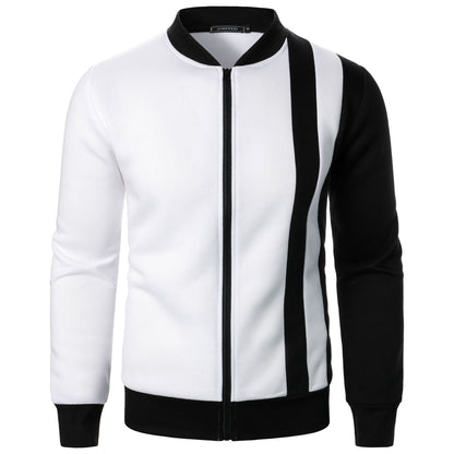 Men's New Zip-Up Stand Collar Color-Block Hoodie Casual Open-Front Jacket
