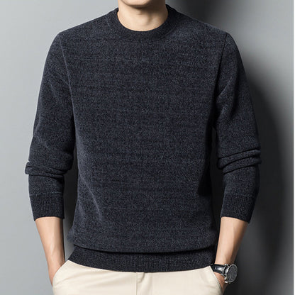 Men’s Solid Color Fleece-Lined Thickened Casual Knitwear