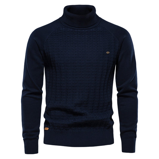 New Men's High Neck Pullover Solid Color Knit Sweater Business Casual Top