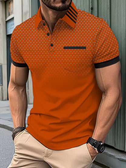 New Ebay American Style Gradient Four-Pointed Star Print Men's Casual Short Sleeve Polo Shirt