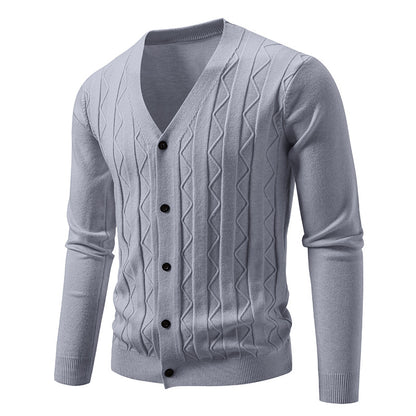 Men’s Cardigan – Fashionable V-Neck Cable Knit Outerwear