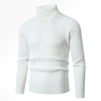 Men’s High-Neck Sweater – Slanted Pattern Youth Solid Color Slim Fit Warm Knitwear
