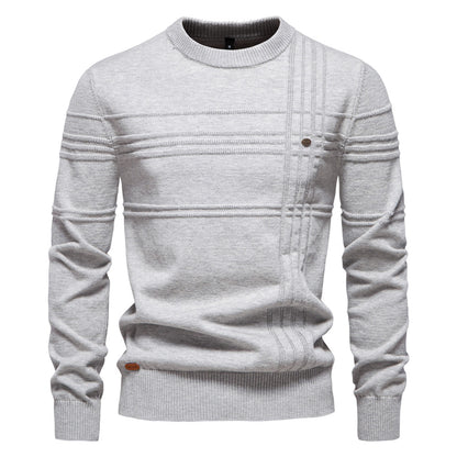 New Men's Round Neck Pullover High-Quality Solid Color Knit Sweater