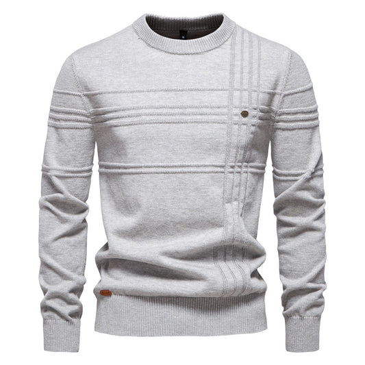New Men's Round Neck Pullover High-Quality Solid Color Knit Sweater