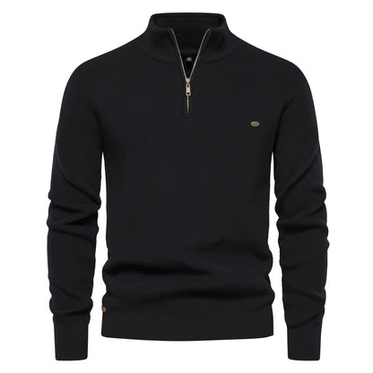 New Men's Long-Sleeve Half-Zip Stand Collar Solid Color Versatile Casual Sweater