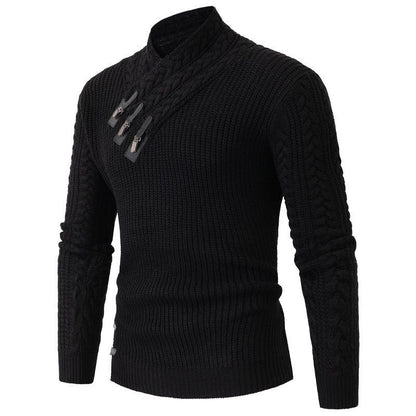 Men's Mock Neck Slim-Fit Long-Sleeve Knitted Sweater, Same-Style Wool Pullover