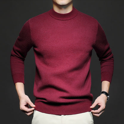 New Season Men's Sweater Solid Color Anti-Pilling Fine Wool Knit Long-Sleeve Mock Neck Top