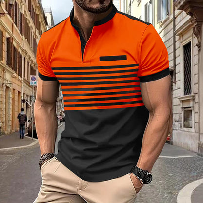Ins Summer Polo Shirt Men's Print Stripe Polo Shirt Short Sleeve T-Shirt