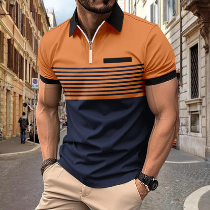 New Hot Sale Summer Polo Shirt Zipper Men's Print Stripe Polo