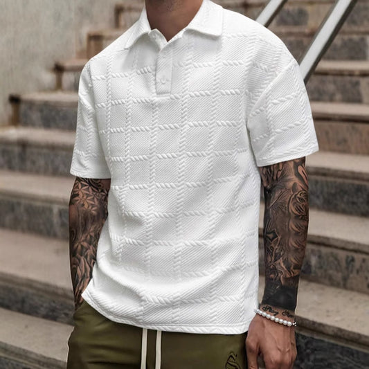 Summer Men's Wear Jacquard Texture Short Sleeve Turn-Down Collar Polo Shirt Top