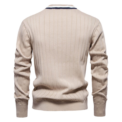 2025 Fall & Winter Men’s V-Neck Cardigan - Trendy Color-Blocked Long Sleeve Knit Sweater