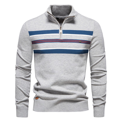 2025 Fall & Winter Men’s Half-Zip Sweater - Casual Striped Knit Pullover, Trendy Men’s Top