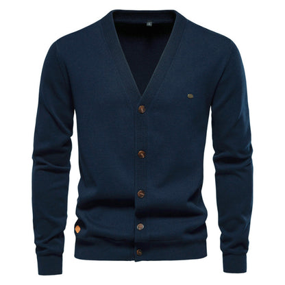 New Men's Cardigan High-Quality Business Solid Color Knitted Sweater