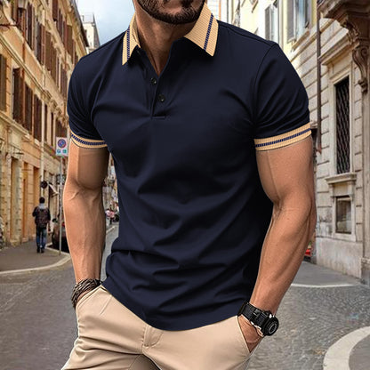 Summer Fashion Men's Polo Shirt Color-Block Button Men's Sport Polo Shirt