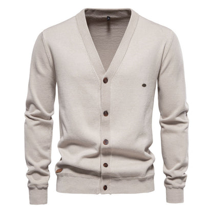 New Men's Cardigan High-Quality Business Solid Color Knitted Sweater