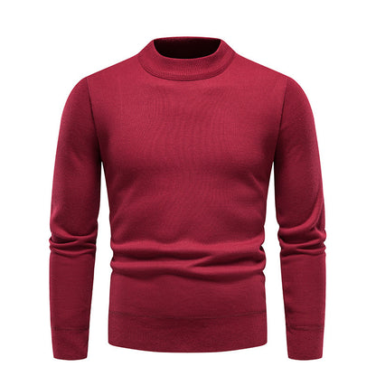 Solid Color Round Neck Fleece-Lined Knit Sweater Men's Long-Sleeve Base Layer T-Shirt