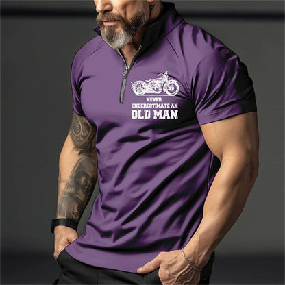 Retro Short Sleeve Men's Polo Shirt Motorcycle 3D Print Turn-Down Collar Zipper Men's Top High Quality Casual Wear