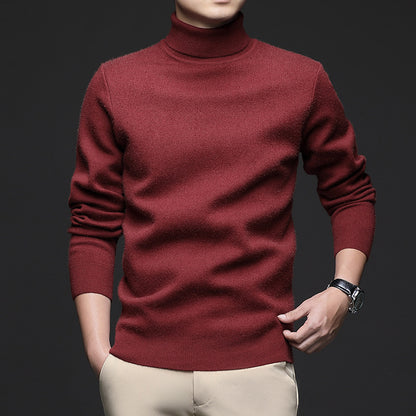 Thickened High-Neck Sweater for Men – Mid-Age & Youth Knitwear with Wool Blend Base Layer
