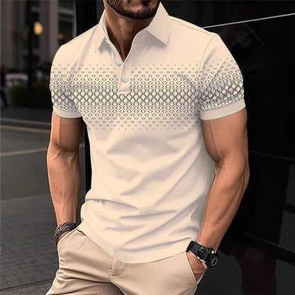 New Men's Wear Simple Casual Polo Shirt Youth Summer Button Plaid Print Polo Shirt Men