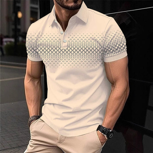 New Men's Wear Simple Casual Polo Shirt Youth Summer Button Plaid Print Polo Shirt Men