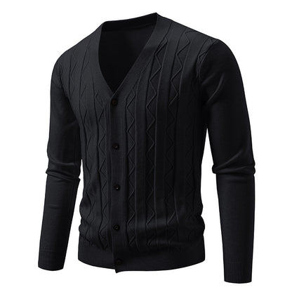 Men’s Cardigan – Fashionable V-Neck Cable Knit Outerwear
