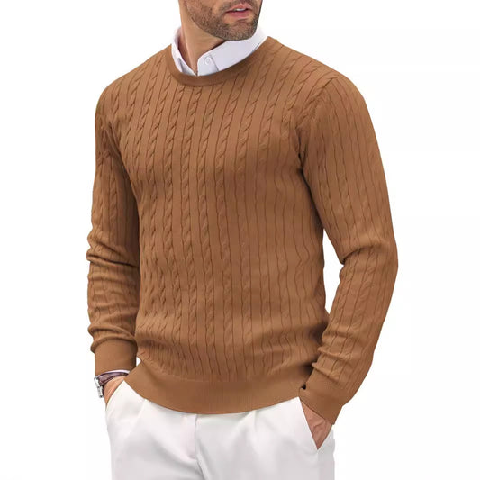 Twisted-Knit Sweater Middle-Aged Men's Round Neck Slim-Fit Long-Sleeve Casual Pullover
