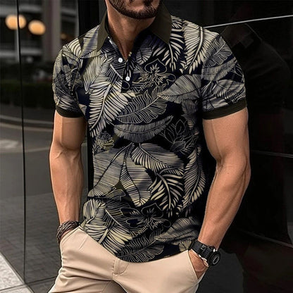 Trendy Men Summer Men's Short Sleeve Polo Shirt Turn-Down Collar Zipper Slim Fit Top T