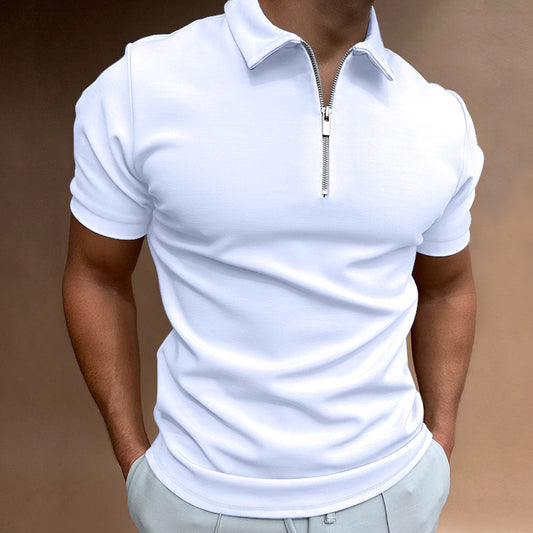 Summer Men's Polo Shirt Solid Color Short Sleeve Turn-Down Collar T-Shirt Casual Fitted Top Men's Wear