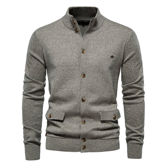 2025 Fall & Winter Men’s Solid Color Cardigan - High-Quality Knit Sweater for Business & Casual Wear