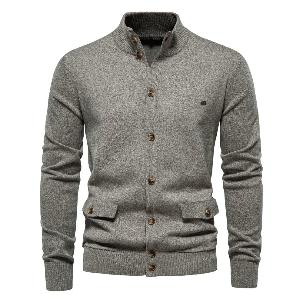 2025 Fall & Winter Men’s Solid Color Cardigan - High-Quality Knit Sweater for Business & Casual Wear