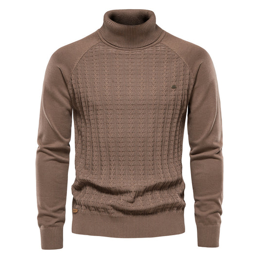 New Men's High Neck Pullover Solid Color Knit Sweater Business Casual Top