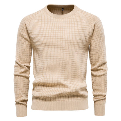 2025 Fall & Winter Men’s Sweater - Solid Color Plaid Pullover Knit Top for Men