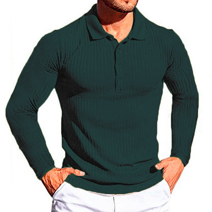 Wish Men's Summer Sport Fitness Casual Stand Collar Elastic Stripe Long Sleeve Polo Shirt Men