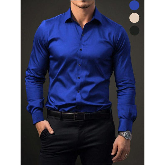 New Men's Solid Color Long Sleeve Button-Up Shirt Business Formal
