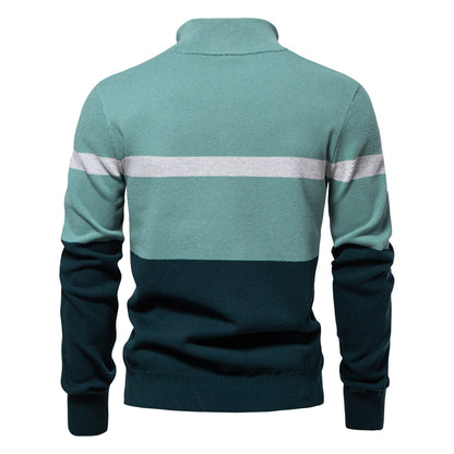 2025New Fall & Winter European Size Men’s Sweater - High Neck Half-Zip Colorblock Knit Pullover men’s sweaters mens sweaters for winter men’s sweaters