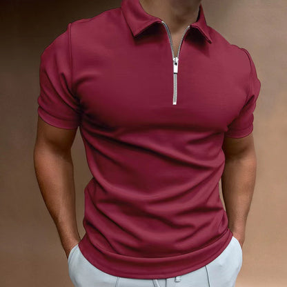 Summer Men's Polo Shirt Solid Color Short Sleeve Turn-Down Collar T-Shirt Casual Fitted Top Men's Wear