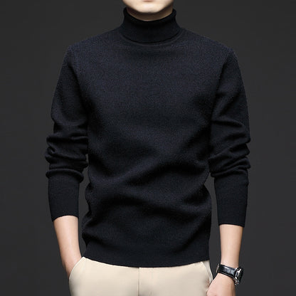 Thickened High-Neck Sweater for Men – Mid-Age & Youth Knitwear with Wool Blend Base Layer