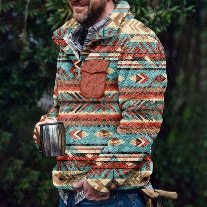Winter Men's Ethnic 3D Print Faux Fur Hoodie Fashion Casual Wear