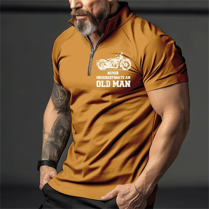 Retro Short Sleeve Men's Polo Shirt Motorcycle 3D Print Turn-Down Collar Zipper Men's Top High Quality Casual Wear